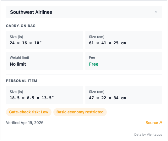Carry-On Embed Widget screenshot